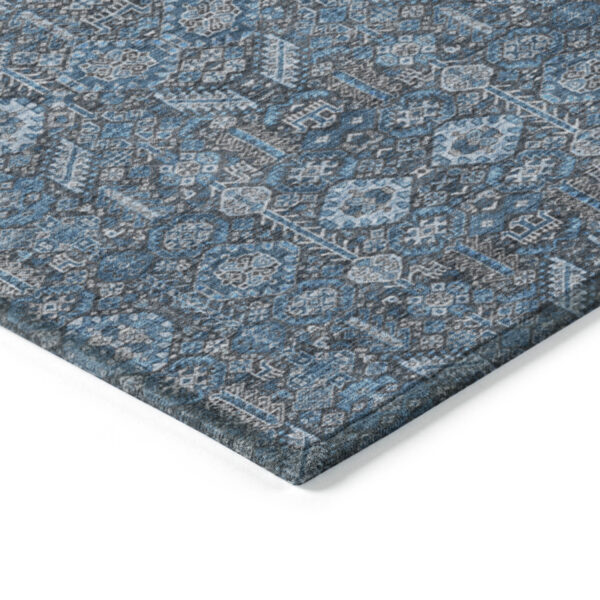 8' X 10' Blue and Black Floral Washable Non Skid Indoor Outdoor Area Rug