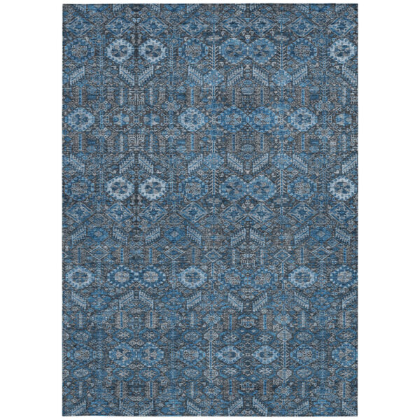 8' X 10' Blue and Black Floral Washable Non Skid Indoor Outdoor Area Rug