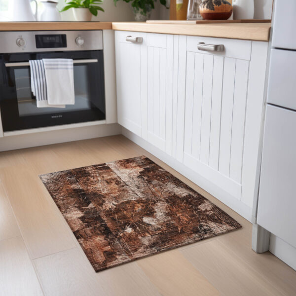 2' X 3' Orange Floral Washable Non Skid Indoor Outdoor Area Rug