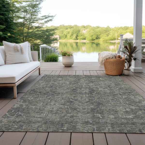 10' X 14' Brown and Black Oriental Washable Non Skid Indoor Outdoor Area Rug