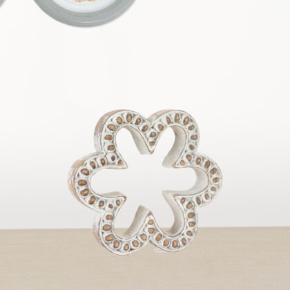 Set Of Three 7" Brown and White Polyresin Flower Figurine