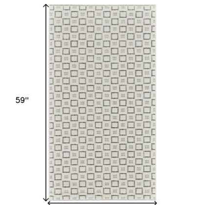 3' X 5' Cream and Beige Geometric Distressed Indoor Outdoor Area Rug