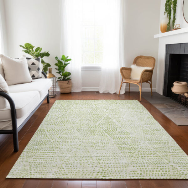 5' X 8' Artichoke Green And Ivory Geometric Washable Indoor Outdoor Area Rug