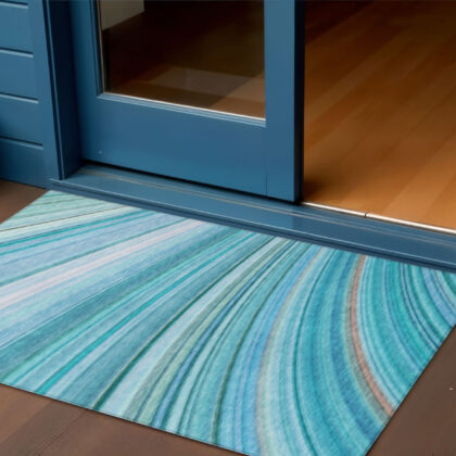 3' X 5' Teal Blue Aqua And Blue Abstract Washable Indoor Outdoor Area Rug