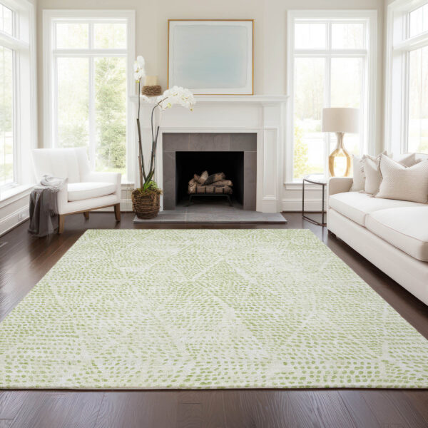 5' X 8' Artichoke Green And Ivory Geometric Washable Indoor Outdoor Area Rug
