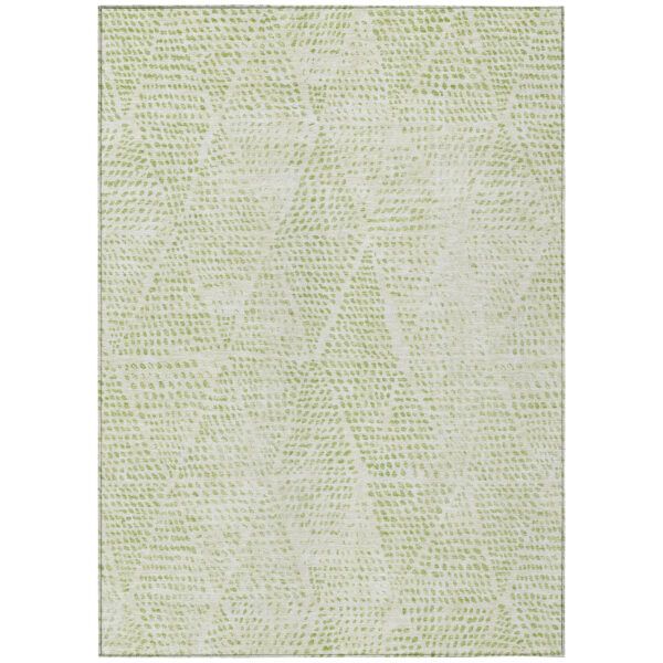 5' X 8' Artichoke Green And Ivory Geometric Washable Indoor Outdoor Area Rug
