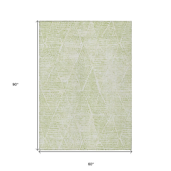 5' X 8' Artichoke Green And Ivory Geometric Washable Indoor Outdoor Area Rug