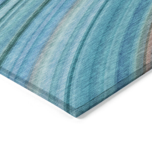 3' X 5' Teal Blue Aqua And Blue Abstract Washable Indoor Outdoor Area Rug