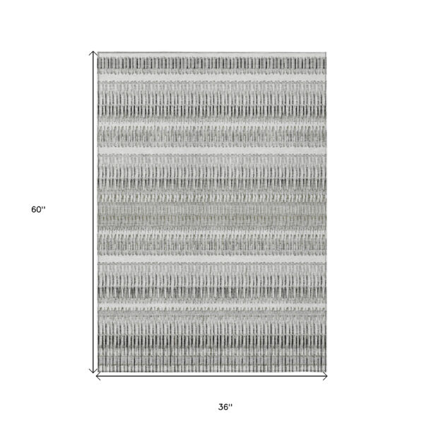 3' X 5' Ivory Gray And Taupe Striped Washable Indoor Outdoor Area Rug