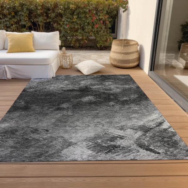 9' X 12' Gray Charcoal And Silver Abstract Washable Indoor Outdoor Area Rug