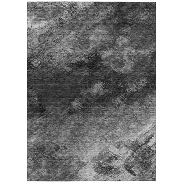 9' X 12' Gray Charcoal And Silver Abstract Washable Indoor Outdoor Area Rug