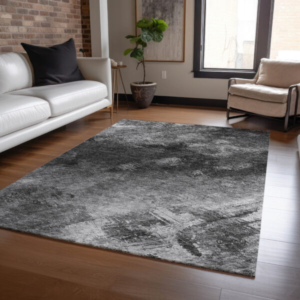 9' X 12' Gray Charcoal And Silver Abstract Washable Indoor Outdoor Area Rug