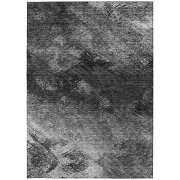9' X 12' Gray Charcoal And Silver Abstract Washable Indoor Outdoor Area Rug