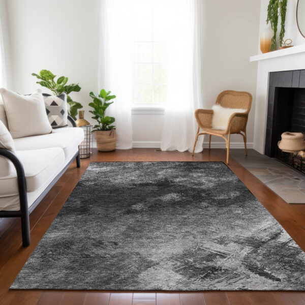 9' X 12' Gray Charcoal And Silver Abstract Washable Indoor Outdoor Area Rug