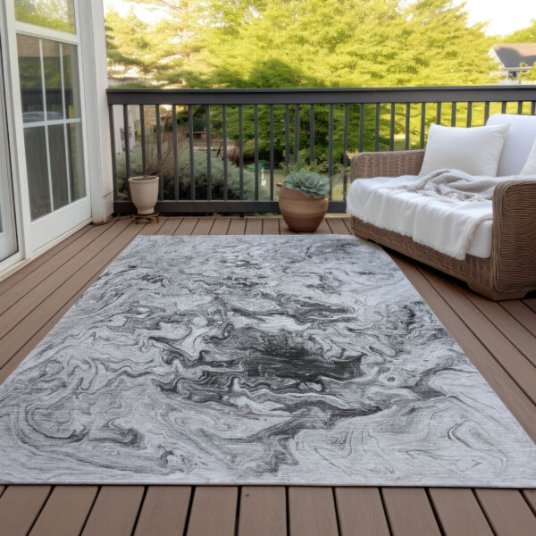 10' X 14' Gray Charcoal And Silver Abstract Washable Indoor Outdoor Area Rug