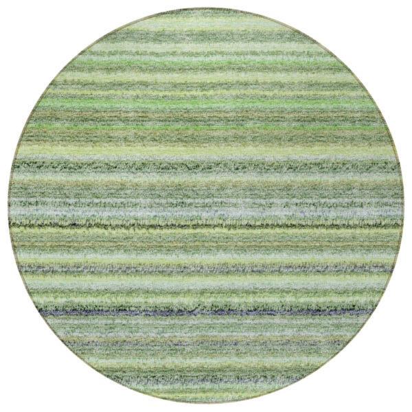 8' Artichoke Green And Olive Green Round Striped Washable Indoor Outdoor Area Rug