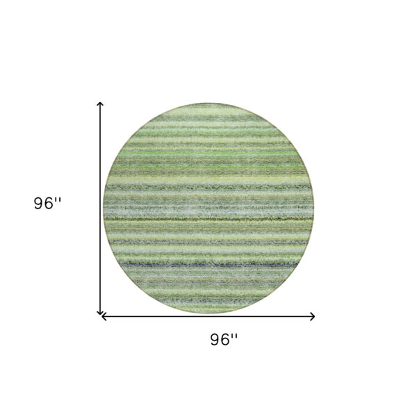 8' Artichoke Green And Olive Green Round Striped Washable Indoor Outdoor Area Rug