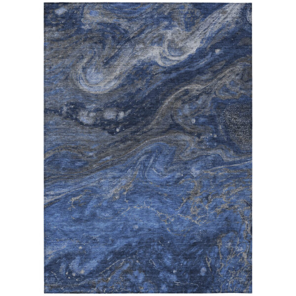 5' X 8' Denim Blue And Sky Blue Abstract Washable Indoor Outdoor Area Rug