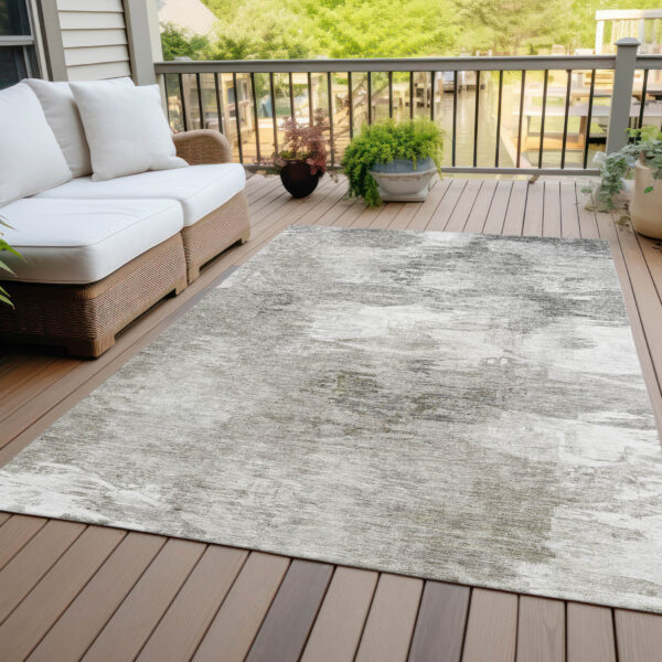 3' X 5' Beige Tan And Gray Abstract Washable Indoor Outdoor Area Rug