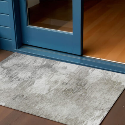 3' X 5' Beige Tan And Gray Abstract Washable Indoor Outdoor Area Rug