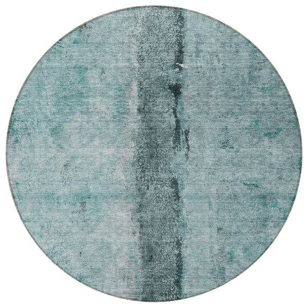 8' Teal Blue Aqua And Charcoal Round Abstract Washable Indoor Outdoor Area Rug