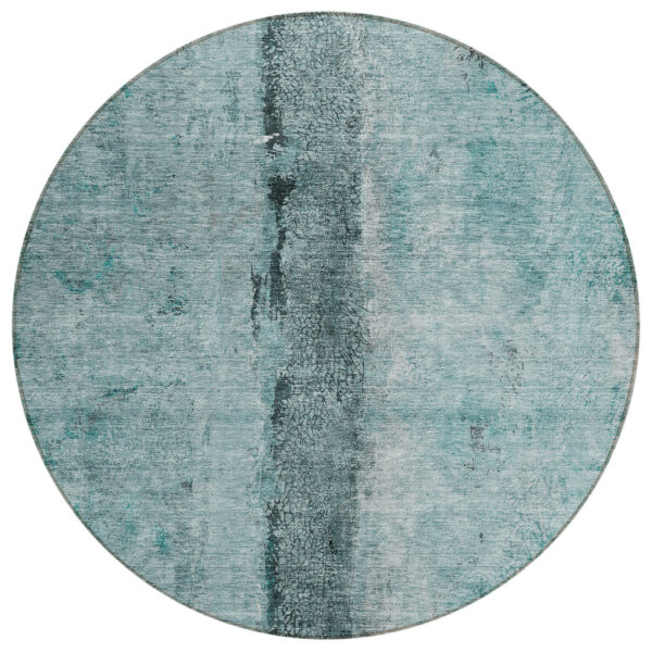 8' Teal Blue Aqua And Charcoal Round Abstract Washable Indoor Outdoor Area Rug