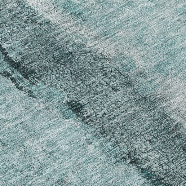 8' Teal Blue Aqua And Charcoal Round Abstract Washable Indoor Outdoor Area Rug