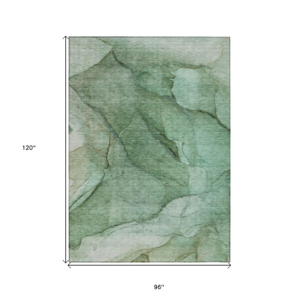 8' X 10' Green And Sage Abstract Washable Indoor Outdoor Area Rug