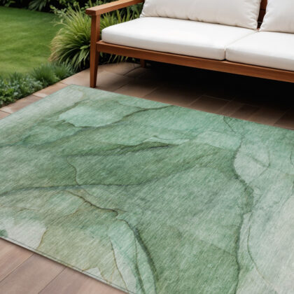 8' X 10' Green And Sage Abstract Washable Indoor Outdoor Area Rug