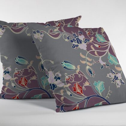 18" Purple Gray Garden Zippered Suede Throw Pillow