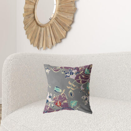 18" Purple Gray Garden Zippered Suede Throw Pillow