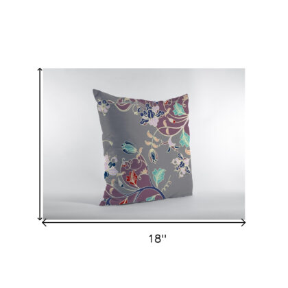 18" Purple Gray Garden Zippered Suede Throw Pillow