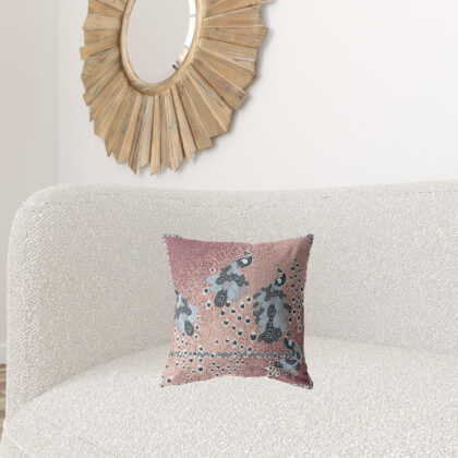 16” Dusty Pink Boho Bird Zippered Suede Throw Pillow