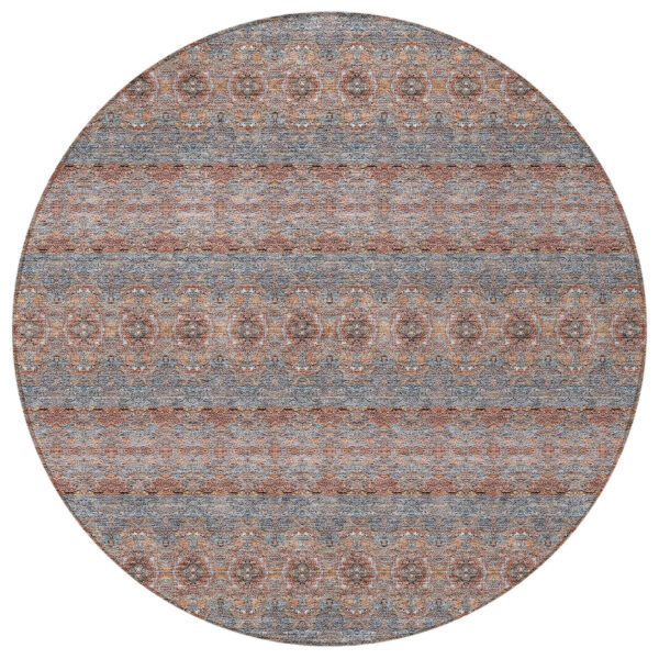 8' Orange Copper And Gray Round Floral Medallion Washable Indoor Outdoor Area Rug