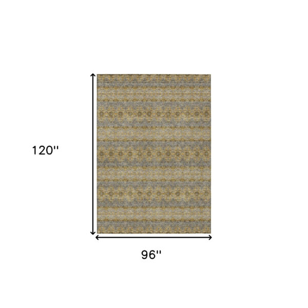 8' X 10' Gold Gray And Silver Floral Medallion Washable Indoor Outdoor Area Rug