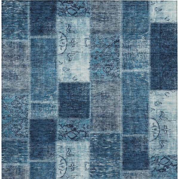 5' X 8' Navy Blue And Sky Blue Patchwork Washable Indoor Outdoor Area Rug