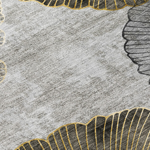 8' X 10' Gray Charcoal And Silver Floral Washable Indoor Outdoor Area Rug