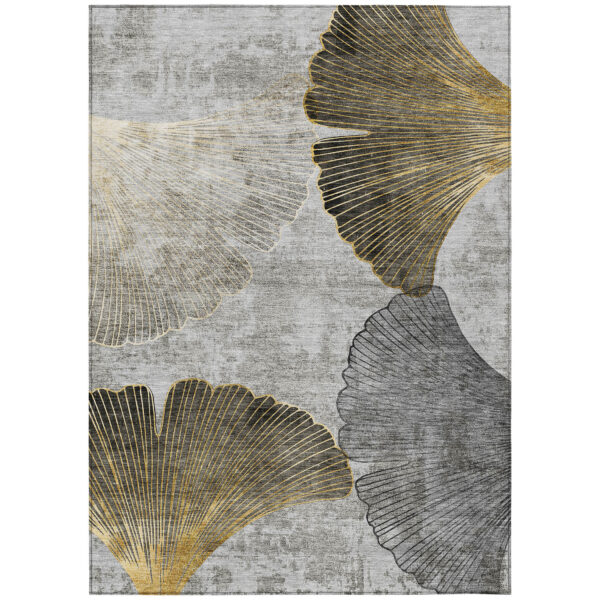 8' X 10' Gray Charcoal And Silver Floral Washable Indoor Outdoor Area Rug
