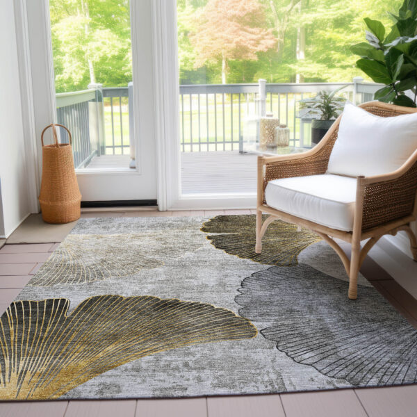 8' X 10' Gray Charcoal And Silver Floral Washable Indoor Outdoor Area Rug