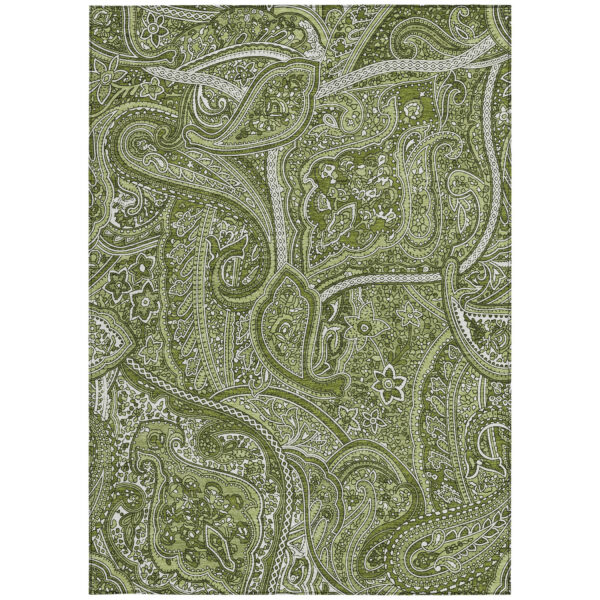 3' X 5' Artichoke Green And Olive Green Paisley Washable Indoor Outdoor Area Rug