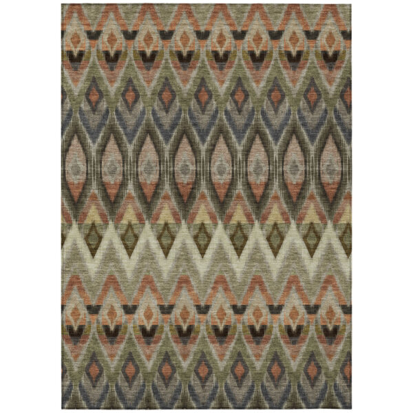 5' X 8' Taupe Olive Green And Beige Southwestern Washable Indoor Outdoor Area Rug