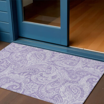3' X 5' Lavender Purple And Ivory Paisley Washable Indoor Outdoor Area Rug
