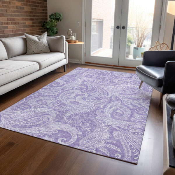 3' X 5' Lavender Purple And Ivory Paisley Washable Indoor Outdoor Area Rug