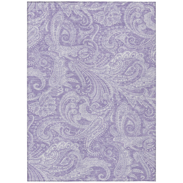 3' X 5' Lavender Purple And Ivory Paisley Washable Indoor Outdoor Area Rug