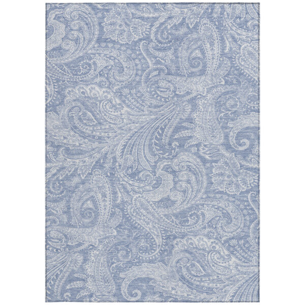 3' X 5' Denim Blue Sky Blue And Ivory Paisley Washable Indoor Outdoor Area Rug