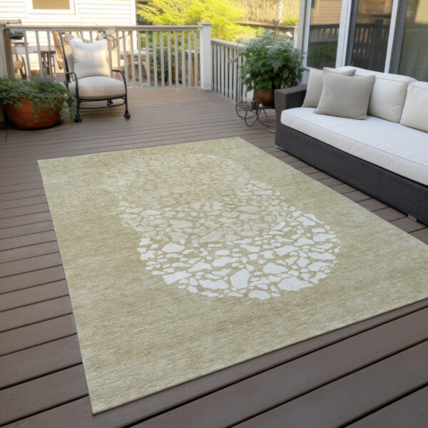 5' X 8' Beige Tan And Taupe Abstract Washable Indoor Outdoor Area Rug