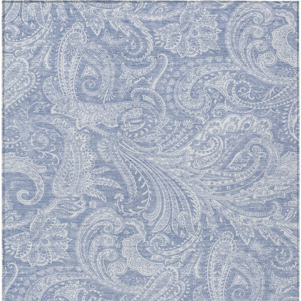 3' X 5' Denim Blue Sky Blue And Ivory Paisley Washable Indoor Outdoor Area Rug