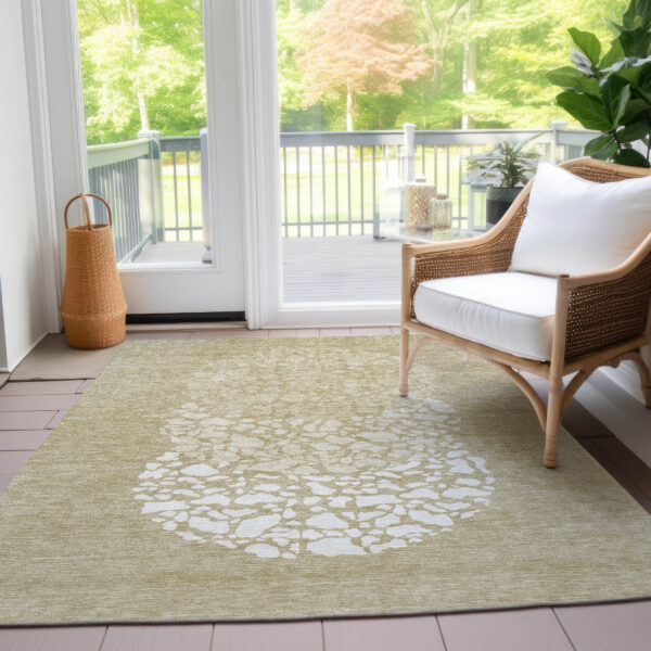 5' X 8' Beige Tan And Taupe Abstract Washable Indoor Outdoor Area Rug