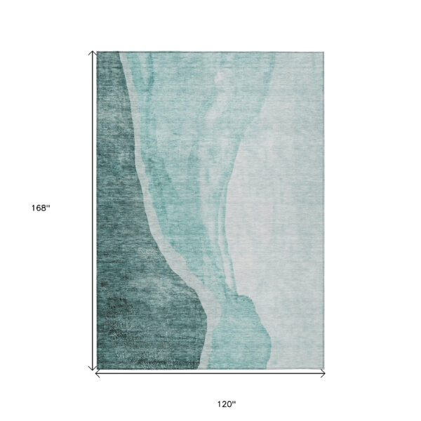 10' X 14' Teal Blue Aqua And Mint Green Abstract Washable Indoor Outdoor Area Rug
