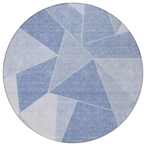 8' Sky Blue And Denim Blue Round Geometric Washable Indoor Outdoor Area Rug
